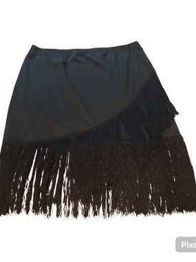 Sexy Plus Size Western Black Asymmetrical Fringe Skirt